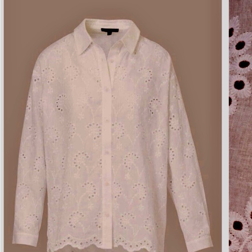 Adrianna Papell White Eyelet Button-Down Shirt